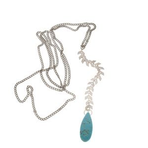 Long silver arrow necklace with a turquoise drop o